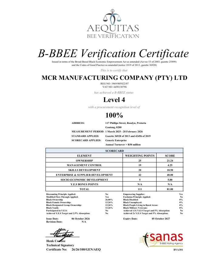 BBBEE Certificate 2026-2027